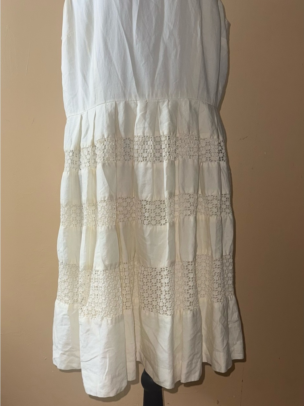 Ann Taylor Cream Crochet-Tier Midi Dress